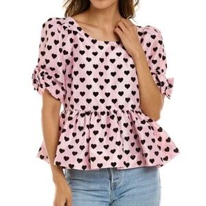 NWT LoveShackFancy Pink Heart Nobility Taffeta Keily Top Z223-81